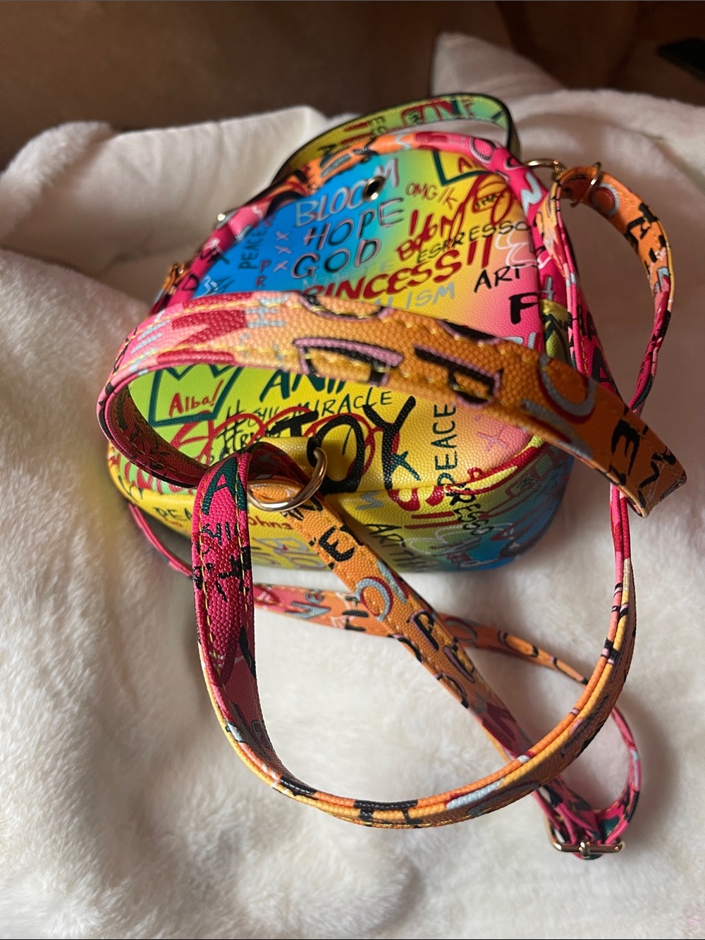 Alba Multicolor Graffiti Mini Backpack with Rhinestone Bee - Picture 5 of 7